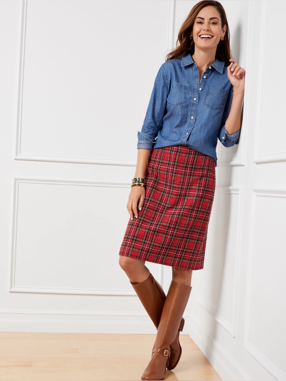 NWT Talbots size 14 wool blend dazzling tartan A-line red plaid skirt Christmas